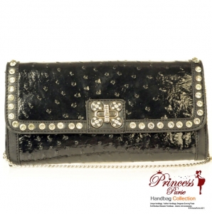 Designer Inspired Ostrich Skin w/ Rhinestone decor Clutch.